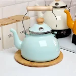 خرید و قیمت کتری لعابی دسته چوبی طرح انگلیش هوم وارداتی