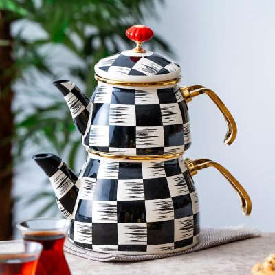 خرید و قیمت کتری قوری لعابی طرح شطرنجی آجار XAP-06375