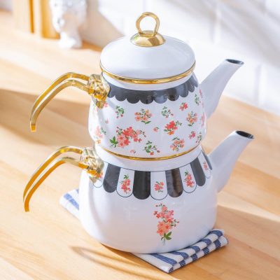 قیمت و خرید کتری قوری لعابی طرح گل آجار ACAR