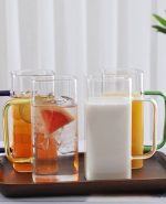 خرید و قیمت لیوان پیرکس مربع دسته رنگی دلی گلس DELI GLASS