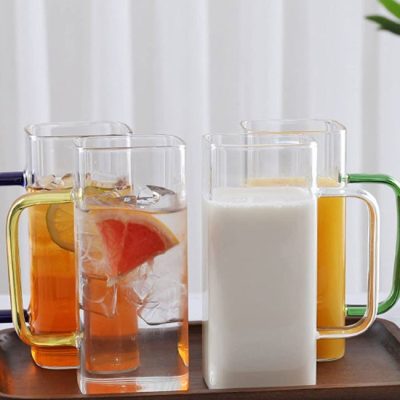 خرید و قیمت لیوان پیرکس مربع دسته رنگی دلی گلس DELI GLASS