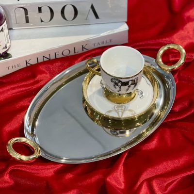 خرید و قیمت سینی پذیرایی استیل دو نفره دسته حلقه AROW