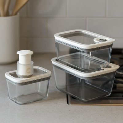 خرید و قیمت ظرف نگهدارنده پیرکس وکیوم دار 3 تایی AROW