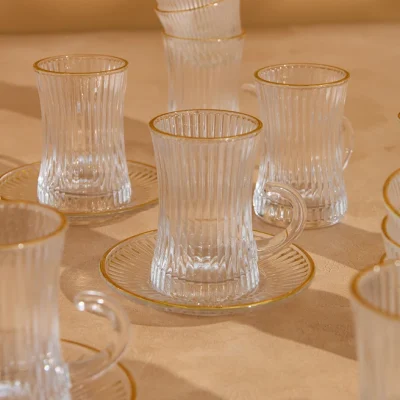 خرید و قیمت ست استکان نعلبکی لب طلایی شیاردار دلی گلس DELI GLASS