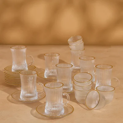 خرید و قیمت ست استکان نعلبکی لب طلایی شیاردار دلی گلس DELI GLASS
