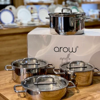 خرید و قیمت سرویس قابلمه استیل 8 پارچه APPOLO محصول AROW ترکیه