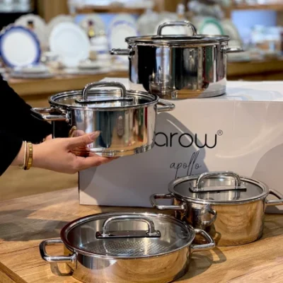 خرید و قیمت سرویس قابلمه استیل 8 پارچه APPOLO محصول AROW ترکیه