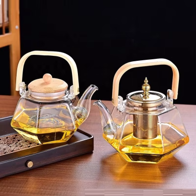 خرید و قیمت قوری پیرکس شش ضلعی دسته بامبو وارداتی