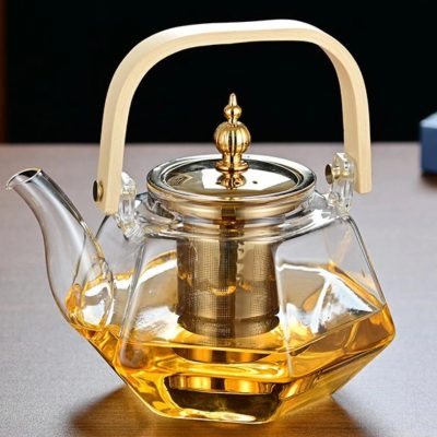 خرید و قیمت قوری پیرکس شش ضلعی دسته بامبو وارداتی