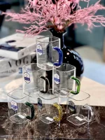 خرید و قیمت استکان پیرکس مربعی دسته رنگی دلی گلس DELI GLASS