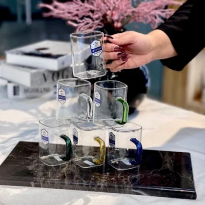 خرید و قیمت استکان پیرکس مربعی دسته رنگی دلی گلس DELI GLASS