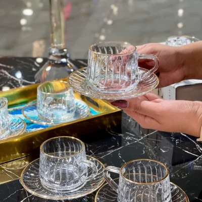 خرید و قیمت فنجان نعلبکی لب طلایی دلی گلس DELI GLASS